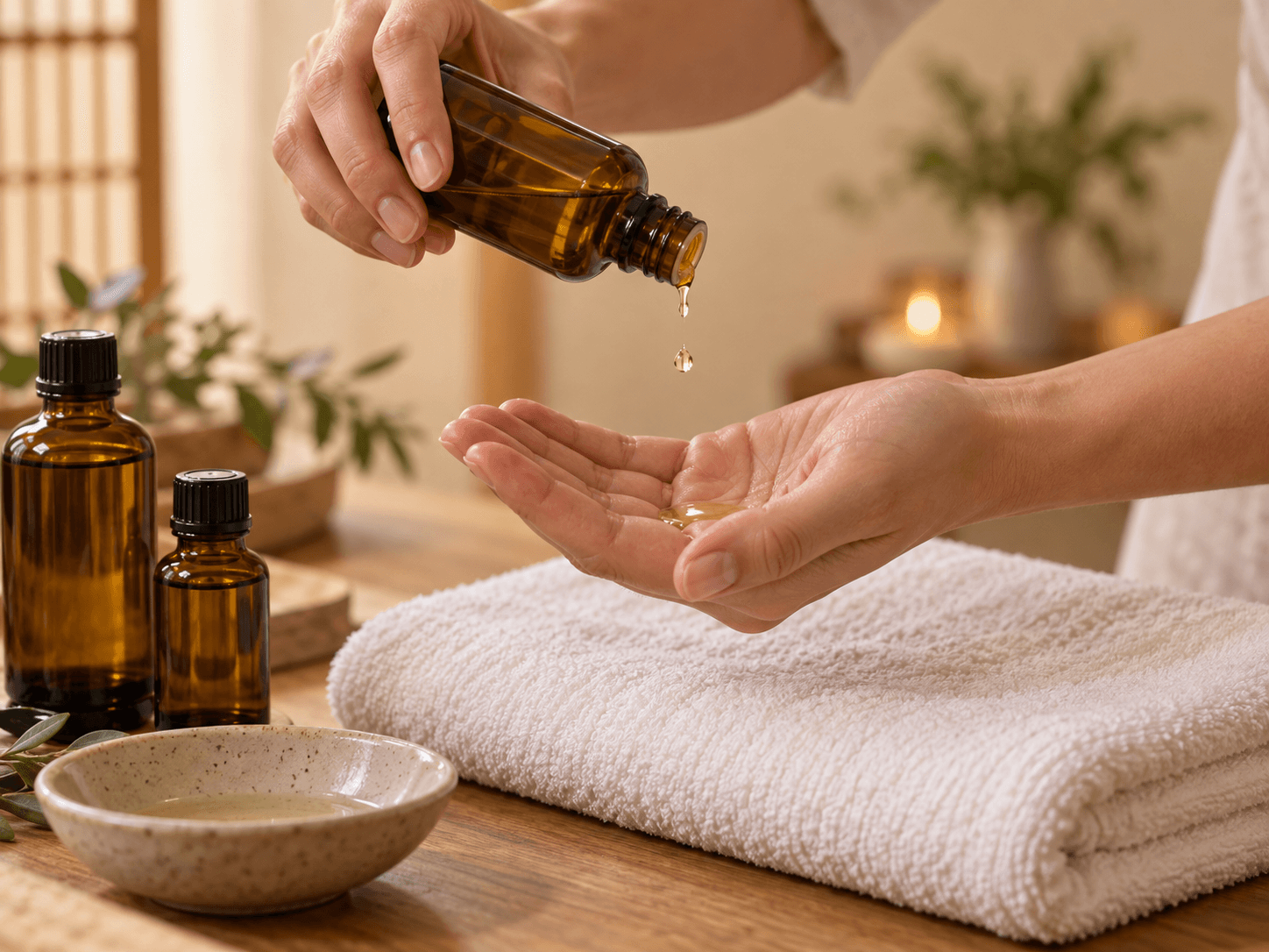 Illustratief voorbeeld van olie bij een aromatherapiemassage